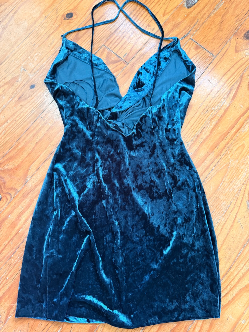 Zara Teal Velvet Twist-Front Mini Dress - Picture 5 of 15